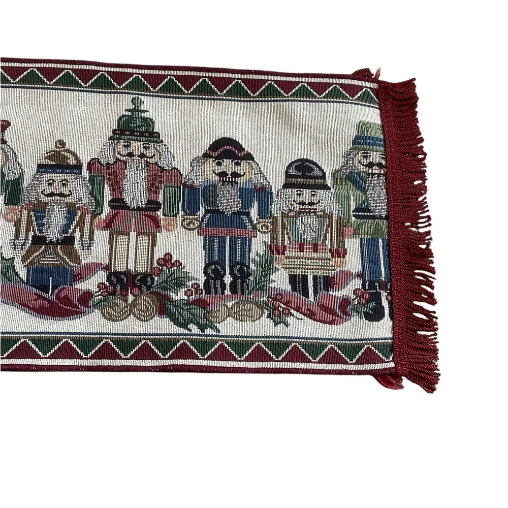 Nutcracker Tapestry Christmas Table Runner 80” x 12.5”Fringe Tabletop Decoration